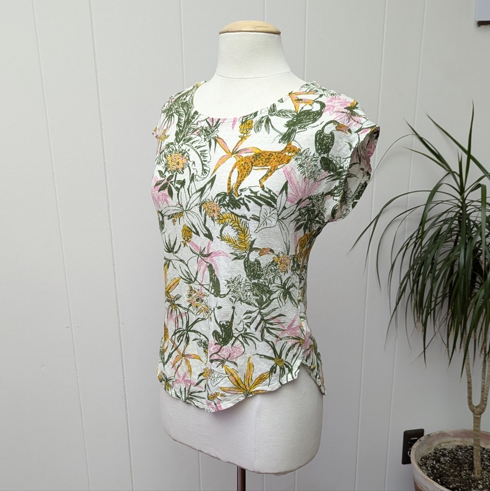 Linen Jungle Animal Print Top By Rachel Zoe Size L